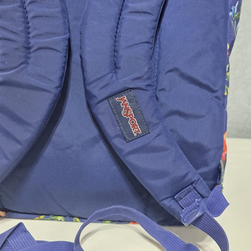 JanSport Big Student Blue Floral Backpack Polyester Zip Pockets - Picture 7 of 15